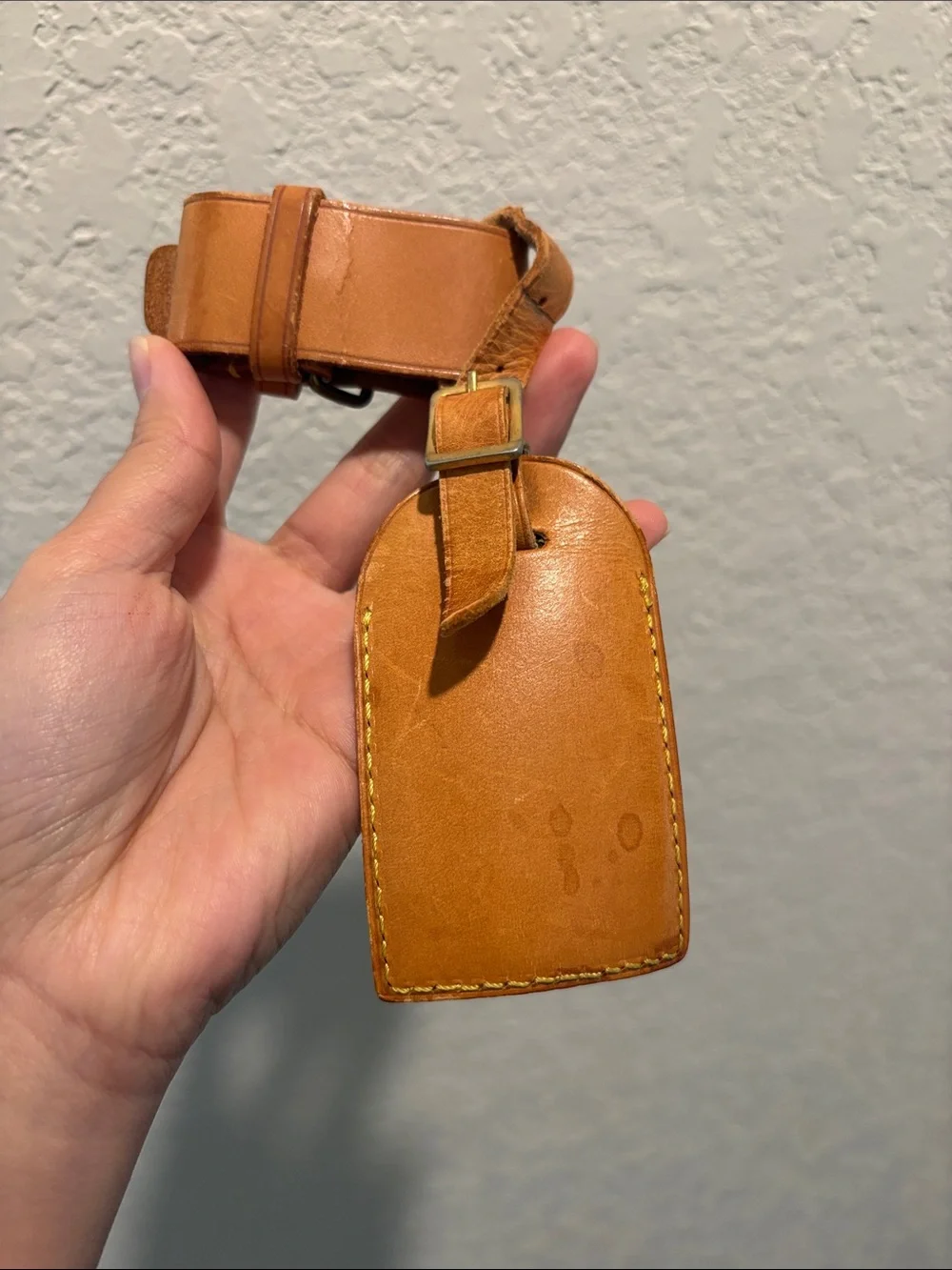 Louis Vuitton Cognac Leather Luggage Tag with Strap